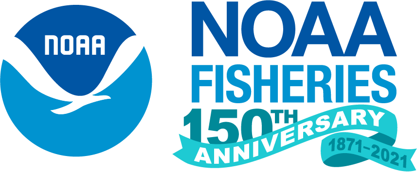 logo of NOAA Fisheries on left with NOAA Fisheries 150th Anniversary 1871-2021 on right