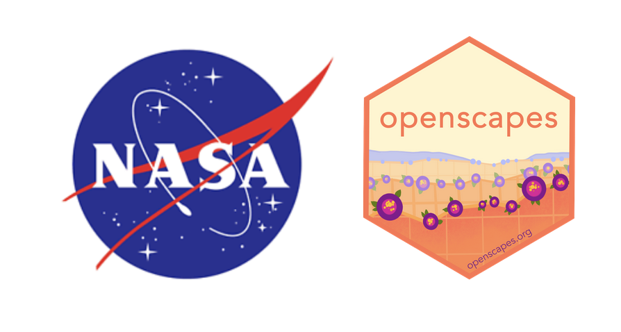 The NASA 'meatball' logo that is blue, red, and white next to an orange Openscapes logo.