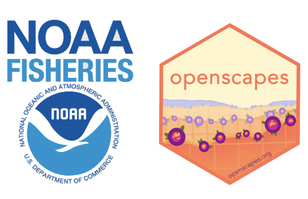 The NOAA Fisheries blue logo next to the Openscapes logo.